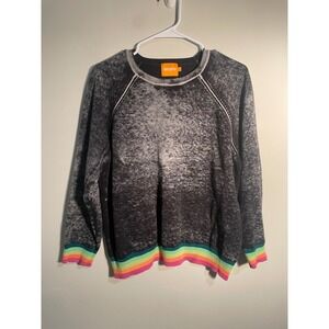 Wispr Black and Gray Burnout Sweater with Rainbow Trim Size Large